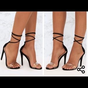 Black clear strap ankle tie heels/sandals
